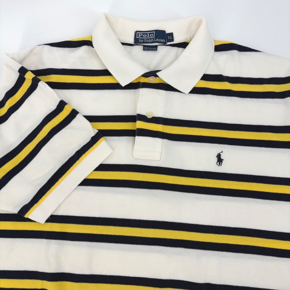 Polo Ralph Lauren Polo Shirt Striped White Black Yellow Preppy XL Rugby Nautical - Picture 2 of 7